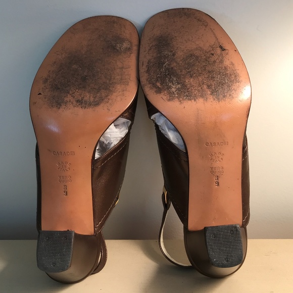 CASADEI BRONZE LEATHER SANDALS - Picture 7 of 9